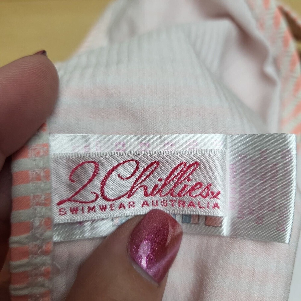 2Chillies Womens Orange White Stiped Swim‎ Bikini Bottom Size 12 - Picture 7 of 9